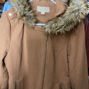Michael Kors Camel Coat with Faux Fur Hood
